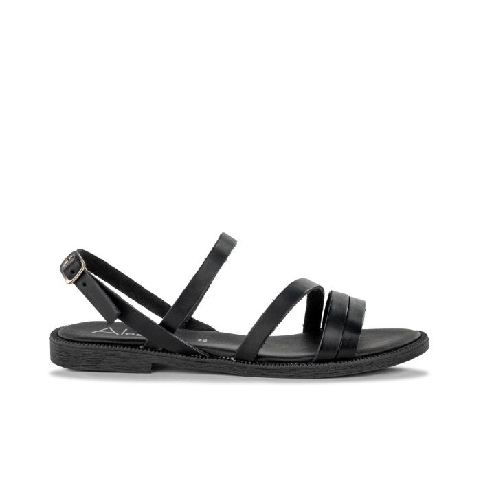 Sandali bassi neri da donna in pelle con cinturini