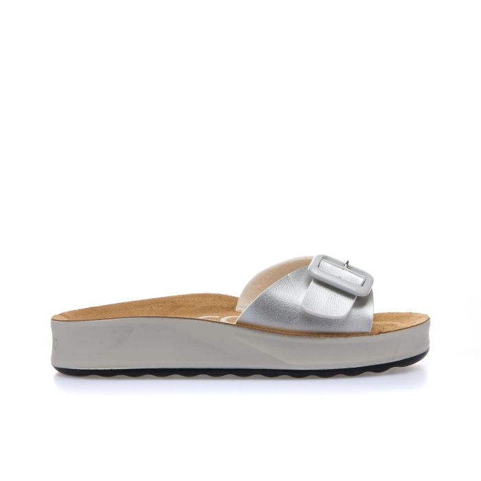 Ciabatte casual argento con fibbia e suola platform