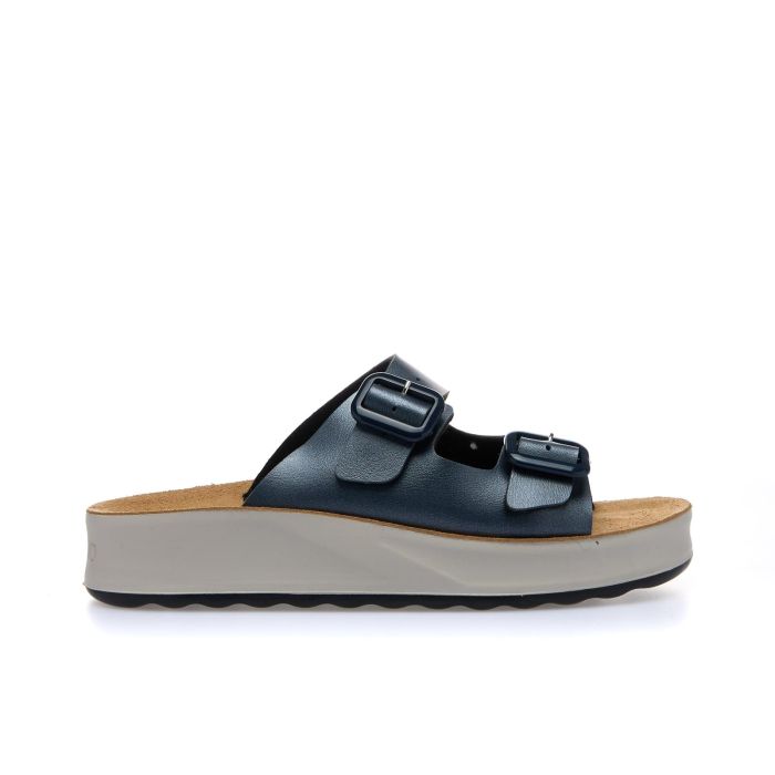 Ciabatte casual blu con doppia fibbia e suola platform