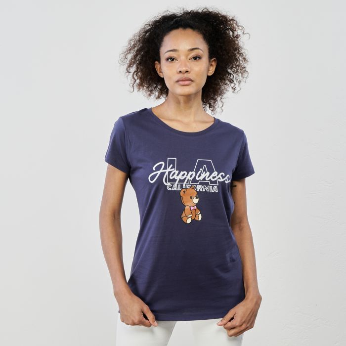 T-shirt blu maniche corte con stampa orsetto