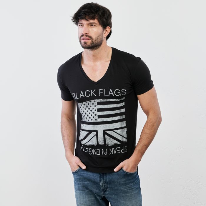 T-shirt nera in cotone maniche corte con maxi stampa
