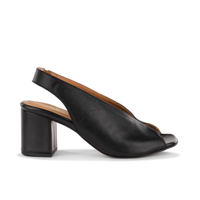 Sandali con tacco neri in pelle da donna