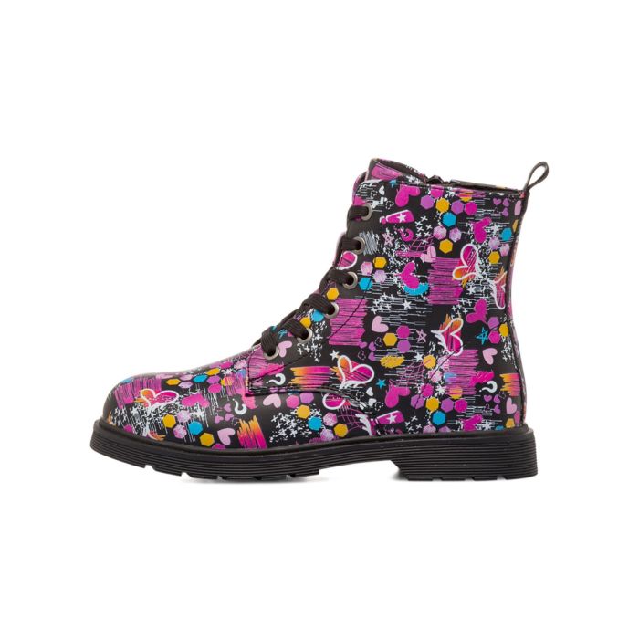 Anfibi neri da bambina con disegni colorati