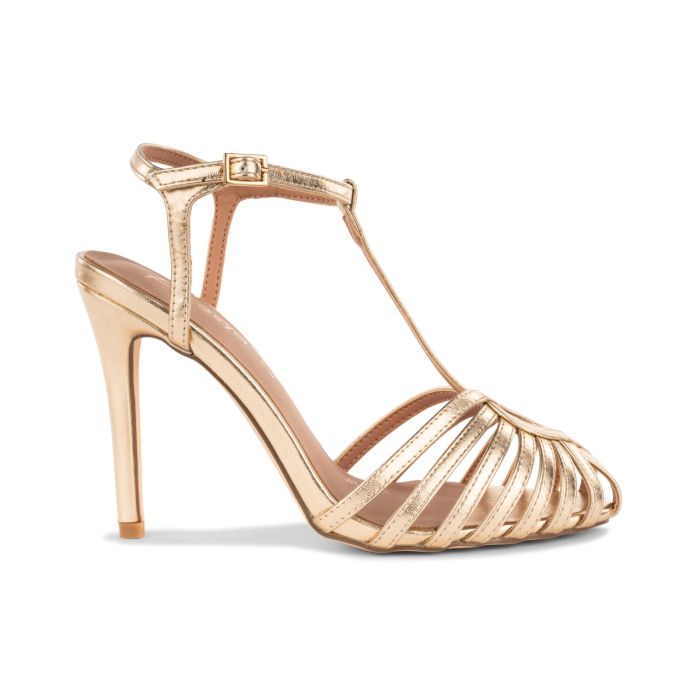 Sandali con tacco alto cerimonia oro da donna