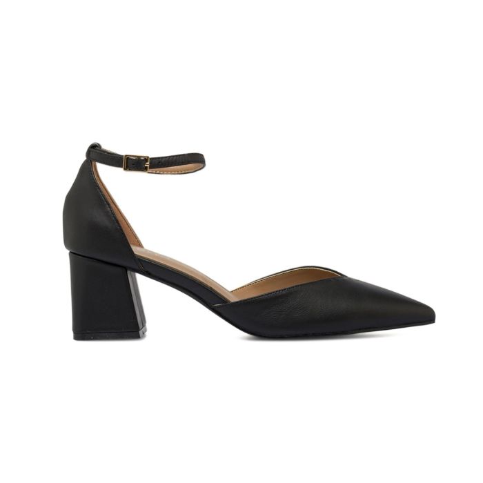 Decolletè nere Alesya da donna in suede a punta con cinturino e tacco medio largo