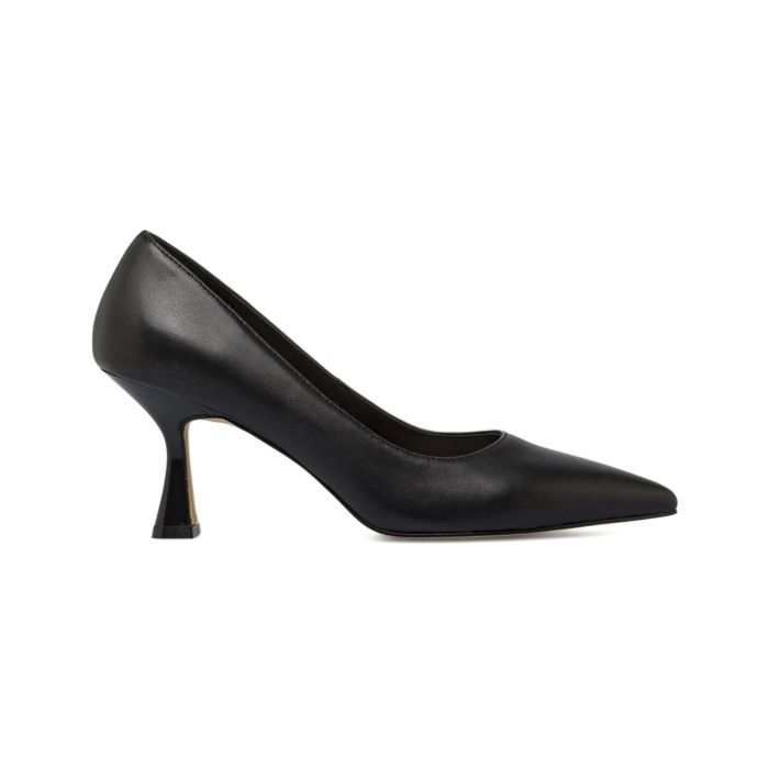 Decolletè Alesya nere da donna a punta in pelle con tacco medio a rocchetto