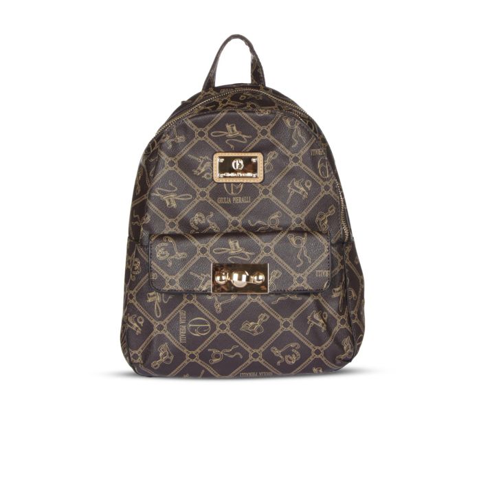 Zaino marrone caffè e oro con stampa loghi e tasca esterna