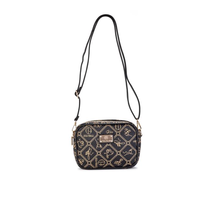 Tracollina nera e oro con fantasia e chiusura zip