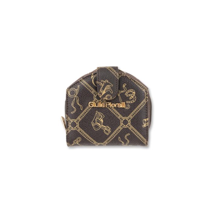 Portamonete marrone da donna con stampa multi logo