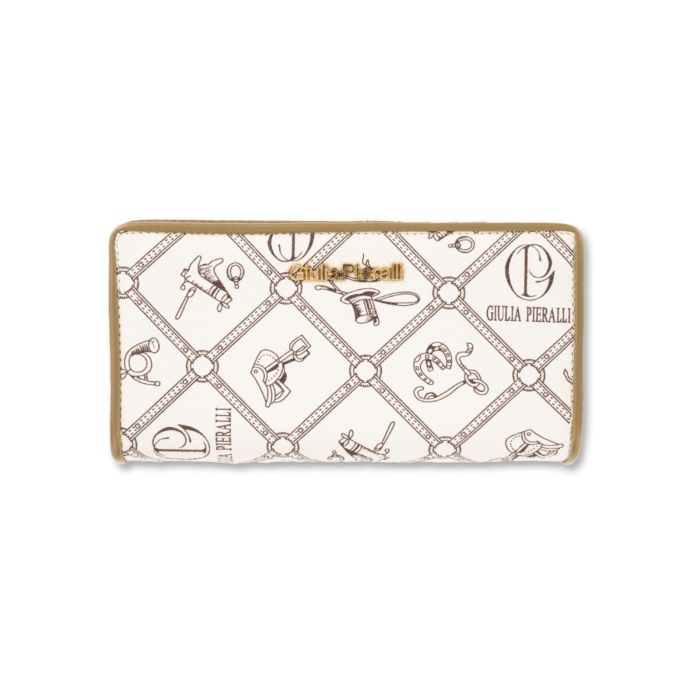 Portafoglio orizzontale bianco da donna con stampa multi logo