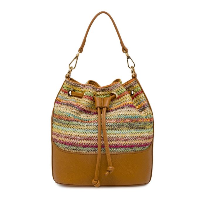 Secchiello marrone Alesya da donna con inserto effetto rafia