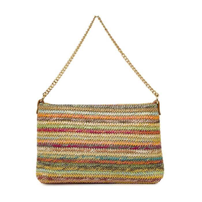 Pochette marrone Alesya da donna in tessuto effetto rafia con tracolla a catena