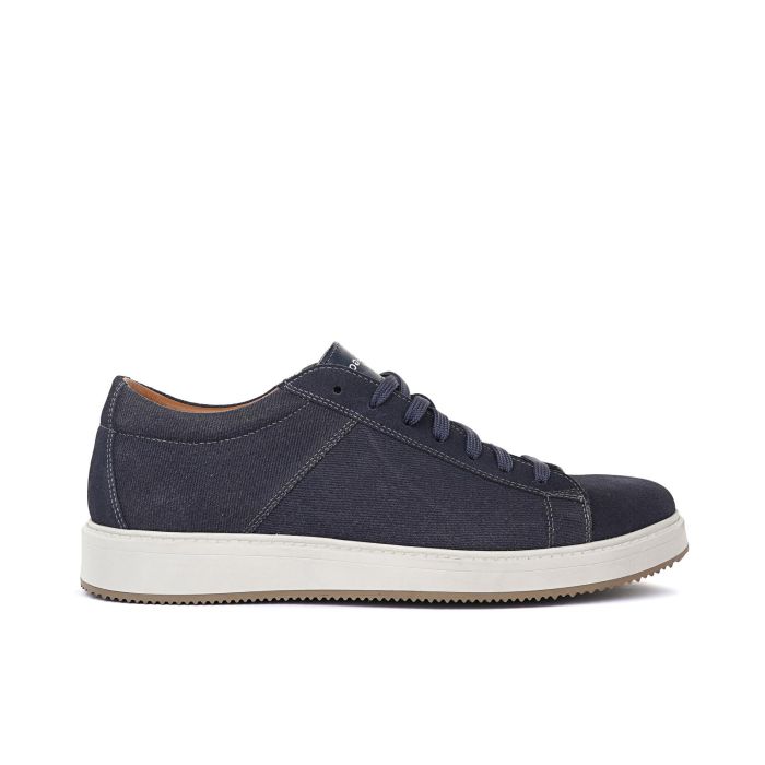 Sneakers da uomo blu con lacci e cuciture