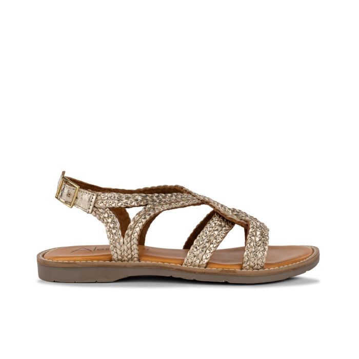 Sandali bassi oro da donna in pelle effetto intreccio