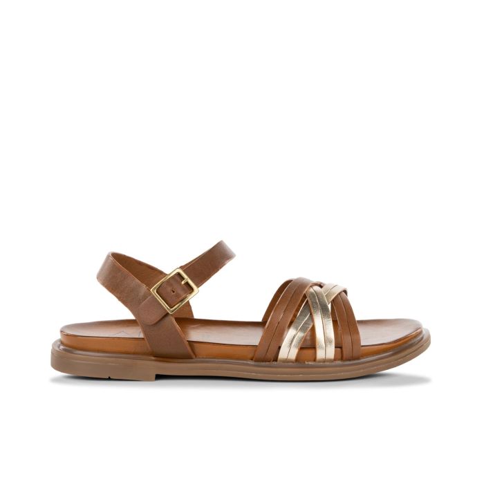 Sandali bassi marroni in pelle da donna