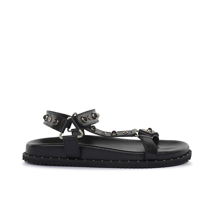 Sandali bassi neri in pelle con borchie