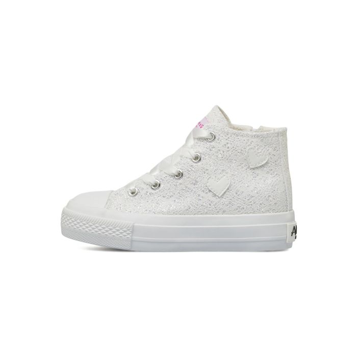 Sneakers alte bianche glitter da bambina in tela Alesya Girl con cuori