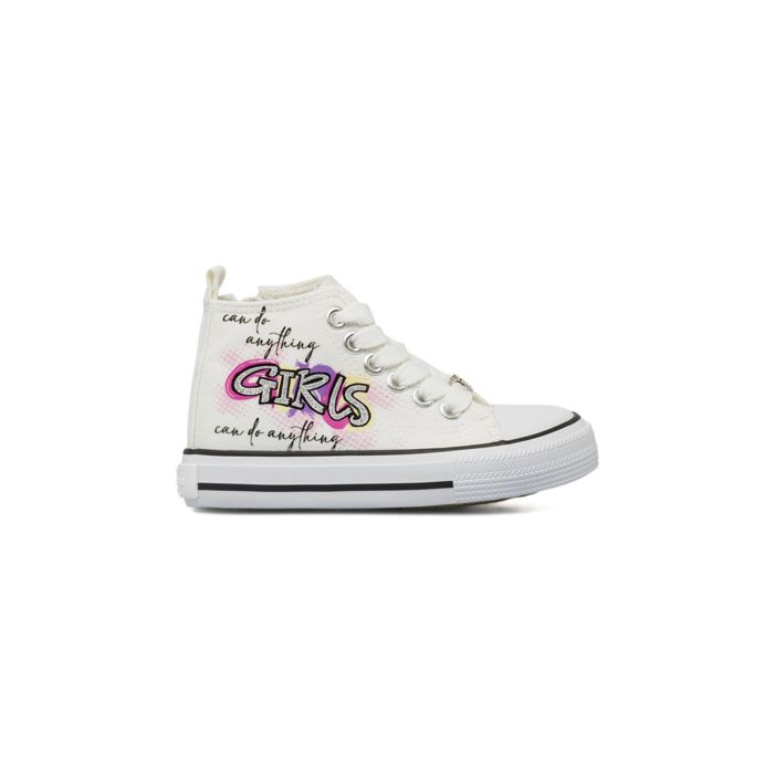 Sneakers alte bianche in tela Alesya Girl da bambina con scritta
