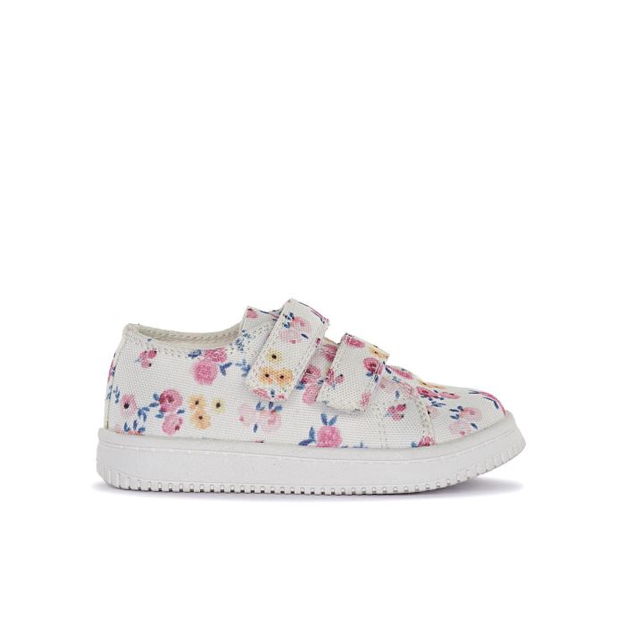 Sneakers bianche con doppio velcro in fantasia floreale
