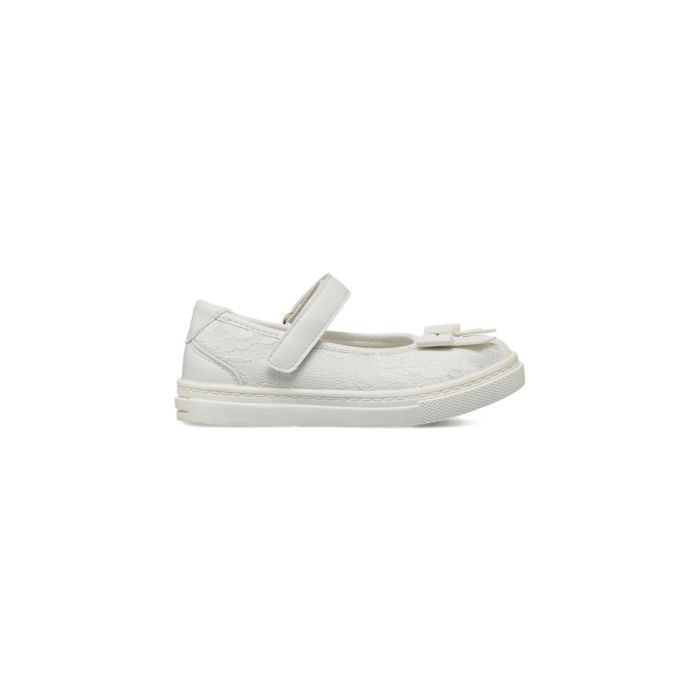 Ballerine bianche in tessuto con cinturino con velcro