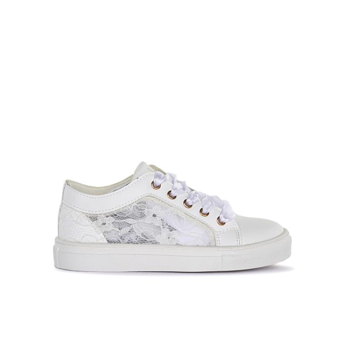 Sneakers bianche da bambina con inserti in pizzo