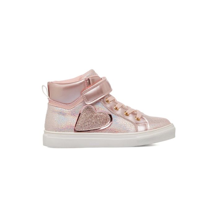 Sneakers alte rosa da bambina con velcro e cuore glitterato