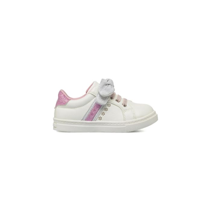 Sneakers bianche Alesya Kids da bambina con dettagli glitter e fiocco