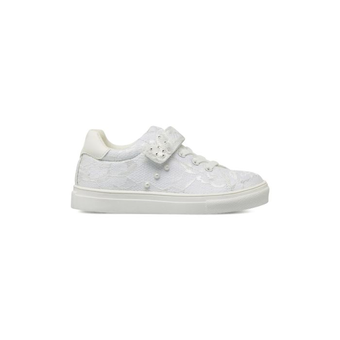 Sneakers bianche Alesya Girl da bambina in pizzo con velcro