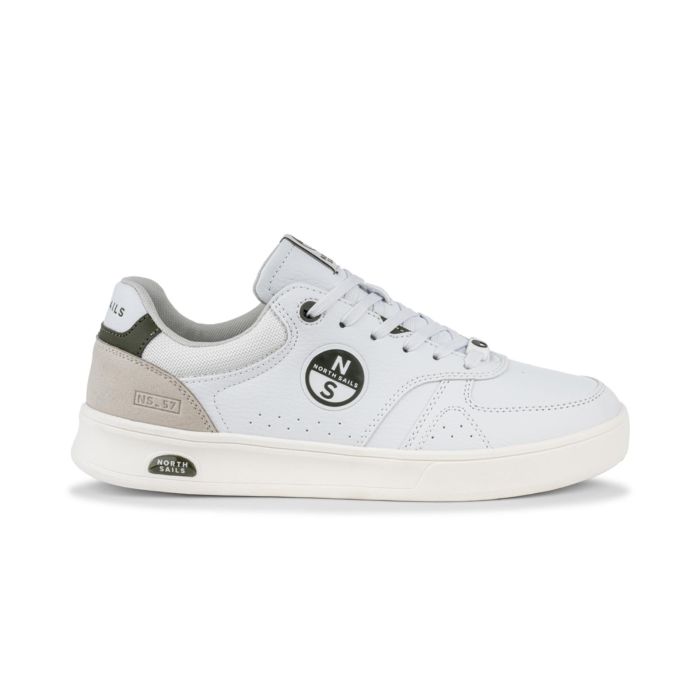 Sneakers bianche da uomo con lacci e stemma laterale