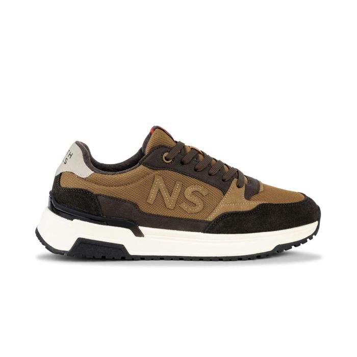 Sneakers marrone da uomo con lacci e scritta logo laterale