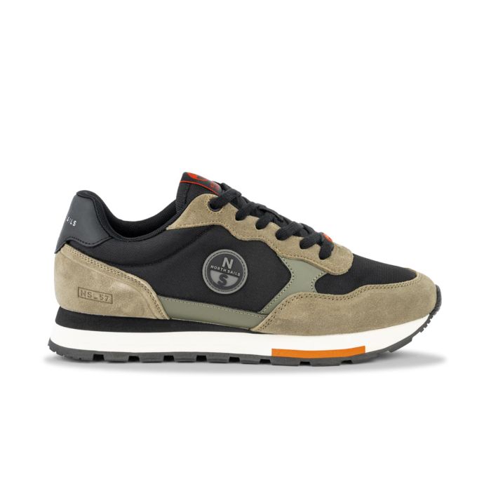 Sneakers uomo beige con lacci e stemma logo laterale