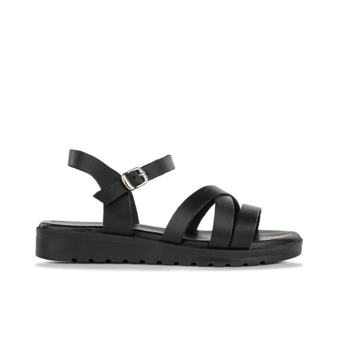 Sandali bassi neri da donna in pelle con cinturini