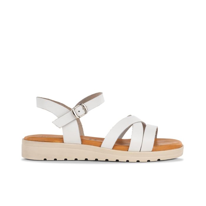 Sandali bassi bianchi da donna in pelle con cinturini