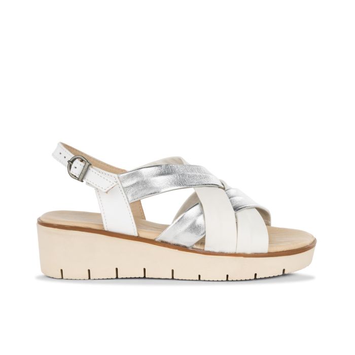 Sandali comfort bianchi da donna in pelle con zeppina