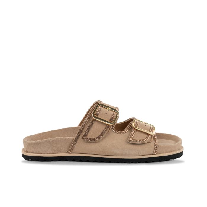 Sandali bassi beige in pelle da donna