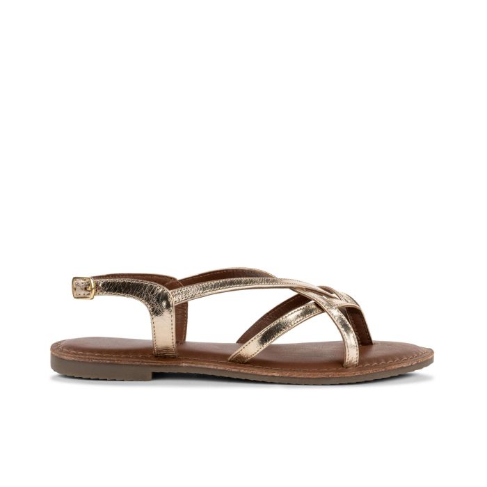 Sandali bassi in pelle da donna oro con cinturino