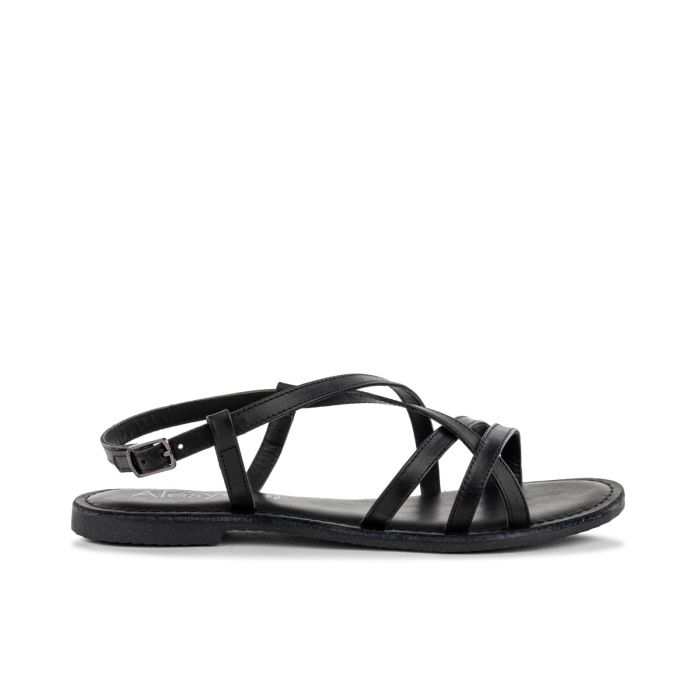 Sandali bassi neri in pelle da donna intrecciati