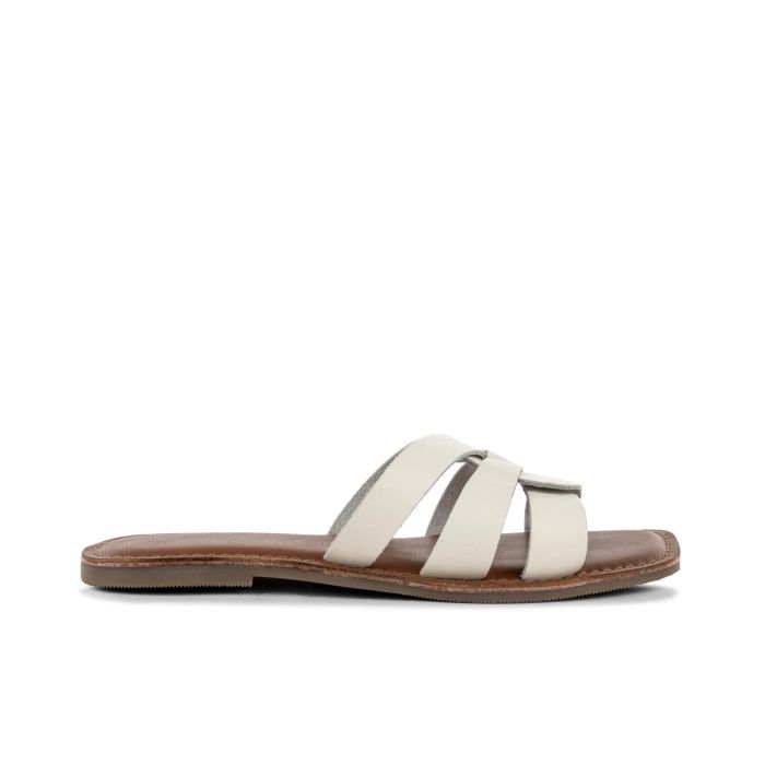 Sandali bassi ciabattina bianca in pelle da donna