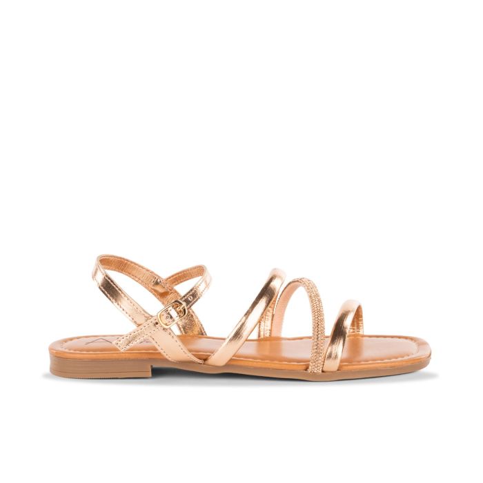 Sandali bassi oro rosa da donna con micro perline