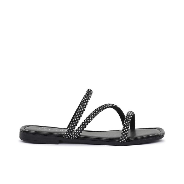 Ciabattine nere da donna con cinturini con strass