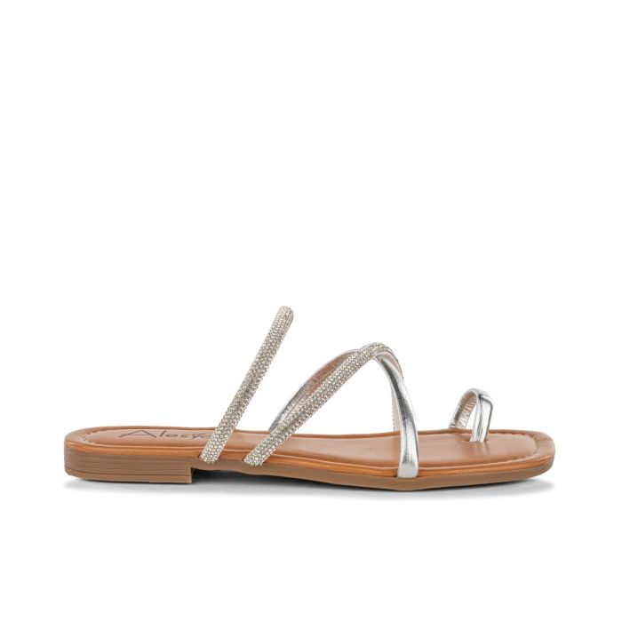 Ciabattine argento da donna modello infradito con strass