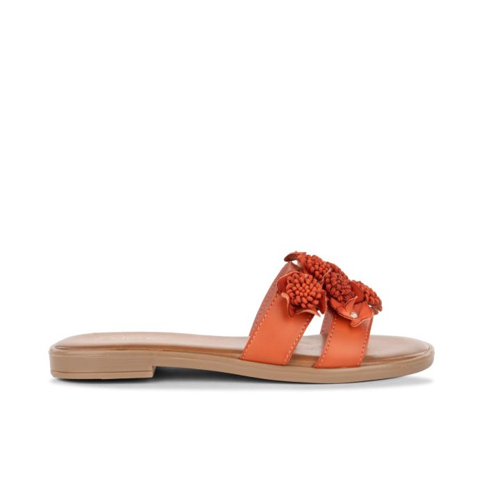 Ciabattine rosse da donna con fiori applicati