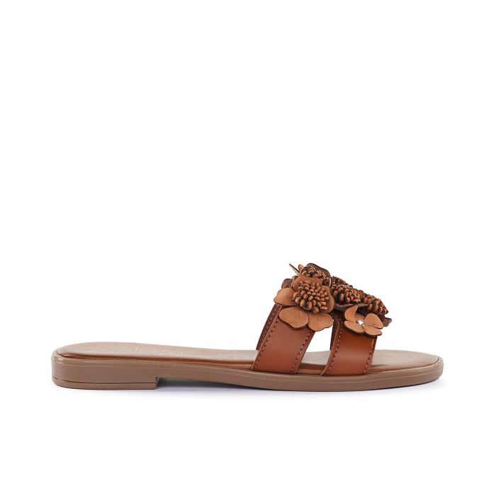 Ciabattine marroni da donna con dettaglio fiori