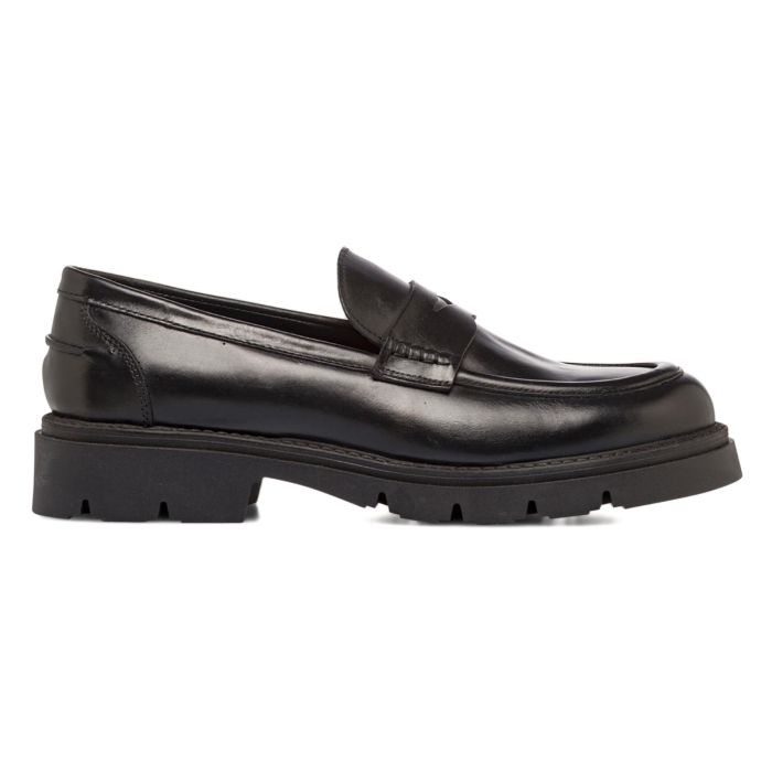 Mocassini neri casual in pelle da uomo con suola in gomma