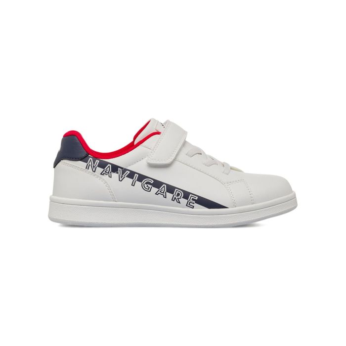 Sneakers bianche da bambino con velcro e logo laterale