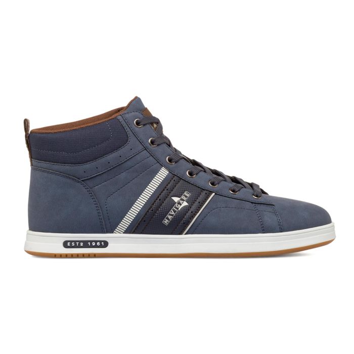 Sneakers alte blu da uomo con scritta logo laterale