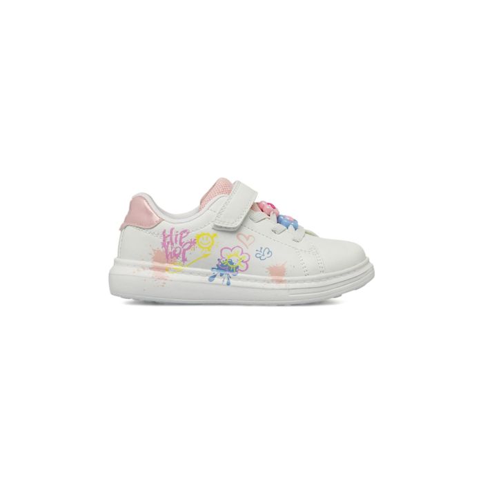 Sneakers bianche da bambina Alesya Girl con charms sui lacci e disegni
