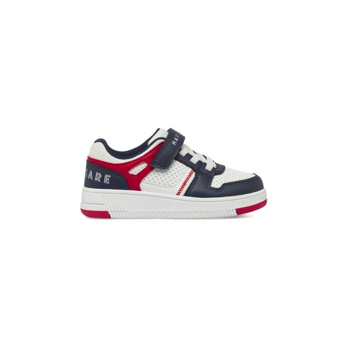 Sneakers bianche e rosse Navigare da bambino con strappo e scritta logo