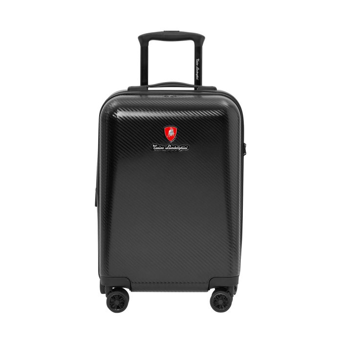 Trolley nero rigido medio con quattro ruote e lucchetto chiusura a combinazione