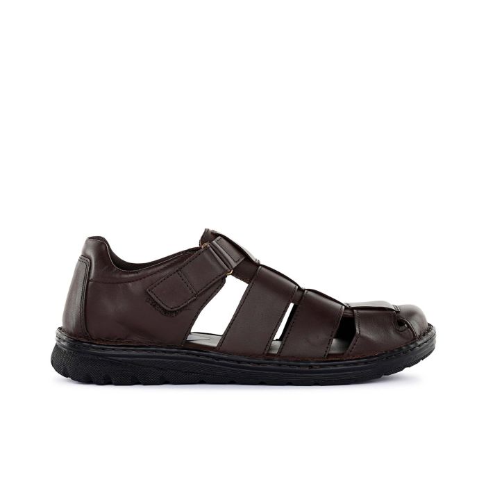 Sandali marroni in pelle con velcro